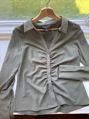 Laundry By Shelli Segal Olive Green Ruched Button-Front Shirt